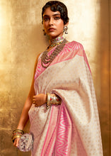 Load image into Gallery viewer, Ivory White Handloom Woven Banarasi Silk Saree