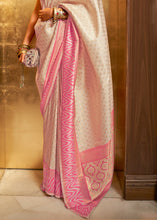 Load image into Gallery viewer, Ivory White Handloom Woven Banarasi Silk Saree