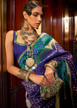 Load image into Gallery viewer, Indigo Purple Handloom Woven Banarasi Silk Saree