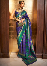 Load image into Gallery viewer, Indigo Purple Handloom Woven Banarasi Silk Saree