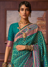 Load image into Gallery viewer, Teal Green Handloom Woven Banarasi Silk Saree