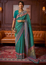 Load image into Gallery viewer, Teal Green Handloom Woven Banarasi Silk Saree