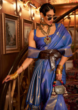 Load image into Gallery viewer, Lapis Blue Woven Banarasi Silk Saree