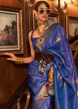 Load image into Gallery viewer, Lapis Blue Woven Banarasi Silk Saree