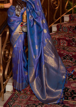 Load image into Gallery viewer, Lapis Blue Woven Banarasi Silk Saree