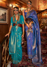 Load image into Gallery viewer, Lapis Blue Woven Banarasi Silk Saree