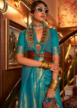 Load image into Gallery viewer, Teal Blue Woven Banarasi Silk Saree