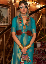 Load image into Gallery viewer, Teal Blue Woven Banarasi Silk Saree