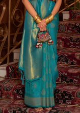 Load image into Gallery viewer, Teal Blue Woven Banarasi Silk Saree