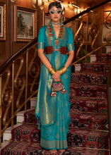 Load image into Gallery viewer, Teal Blue Woven Banarasi Silk Saree