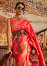 Load image into Gallery viewer, Brink Pink Woven Banarasi Silk Saree