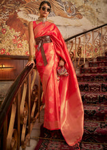 Load image into Gallery viewer, Brink Pink Woven Banarasi Silk Saree