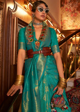 Load image into Gallery viewer, Turtle Green Woven Banarasi Silk Saree