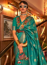 Load image into Gallery viewer, Turtle Green Woven Banarasi Silk Saree