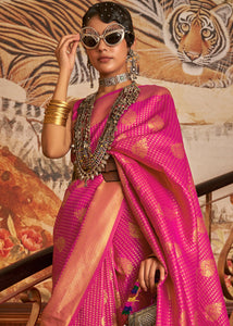 Magenta Pink Woven Banarasi Silk Saree