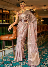 Load image into Gallery viewer, Fawn Brown Handloom Weave Organza Silk Saree