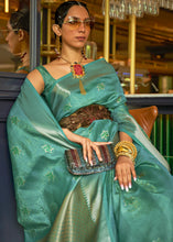 Load image into Gallery viewer, Pine Green Handloom Weave Organza Silk Saree