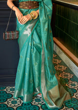 Load image into Gallery viewer, Pine Green Handloom Weave Organza Silk Saree