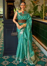 Load image into Gallery viewer, Pine Green Handloom Weave Organza Silk Saree