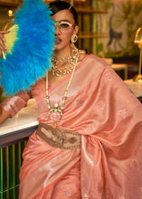 Load image into Gallery viewer, Peach Pink Handloom Weave Organza Silk Saree