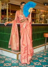 Load image into Gallery viewer, Peach Pink Handloom Weave Organza Silk Saree