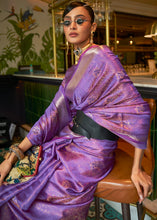Load image into Gallery viewer, French Purple Handloom Weave Organza Silk Saree