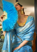 Load image into Gallery viewer, Azure Blue Handloom Weave Organza Silk Saree