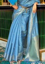 Load image into Gallery viewer, Azure Blue Handloom Weave Organza Silk Saree
