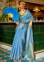 Load image into Gallery viewer, Azure Blue Handloom Weave Organza Silk Saree