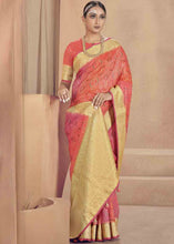 Load image into Gallery viewer, Pink &amp; Orange Zari Woven Raw Silk Saree