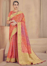 Load image into Gallery viewer, Pink &amp; Orange Zari Woven Raw Silk Saree