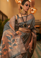 Load image into Gallery viewer, Charcoal Grey Zari Woven Handloom Weaving Silk Saree