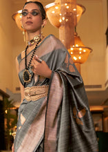 Load image into Gallery viewer, Charcoal Grey Zari Woven Handloom Weaving Silk Saree