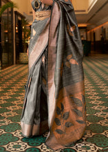 Load image into Gallery viewer, Charcoal Grey Zari Woven Handloom Weaving Silk Saree