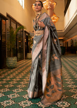Load image into Gallery viewer, Charcoal Grey Zari Woven Handloom Weaving Silk Saree
