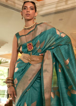 Load image into Gallery viewer, Dark Cyan Green Zari Woven Handloom Weaving Silk Saree