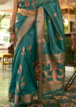 Load image into Gallery viewer, Dark Cyan Green Zari Woven Handloom Weaving Silk Saree