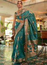 Load image into Gallery viewer, Dark Cyan Green Zari Woven Handloom Weaving Silk Saree