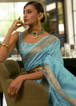 Load image into Gallery viewer, Light Olympic Blue Zari Woven Tussar Silk Saree