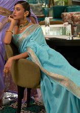 Load image into Gallery viewer, Light Olympic Blue Zari Woven Tussar Silk Saree