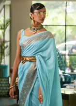Load image into Gallery viewer, Light Olympic Blue Zari Woven Tussar Silk Saree