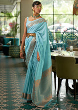 Load image into Gallery viewer, Light Olympic Blue Zari Woven Tussar Silk Saree