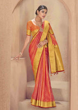 Load image into Gallery viewer, Orange &amp; Pink Zari Woven Raw Silk Saree
