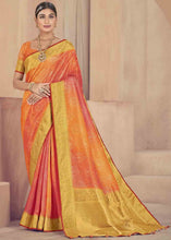 Load image into Gallery viewer, Orange &amp; Pink Zari Woven Raw Silk Saree