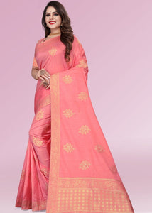 Punch Pink Zari Woven Silk Saree with Tassels on Pallu