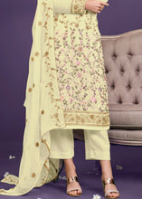 Laden Sie das Bild in den Galerie-Viewer, Banana Yellow Georgette Salwar Suit with Thread, Zari &amp; Sequence work