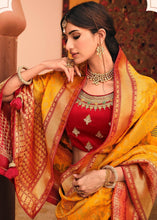 Load image into Gallery viewer, Saffron Yellow Woven Banarasi Silk Saree with Embroidered Blouse