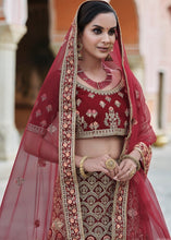 Laden Sie das Bild in den Galerie-Viewer, Maroon Red Velvet Lehenga Choli Having Heavy Embroidery &amp; Hand work: Bridal Edition