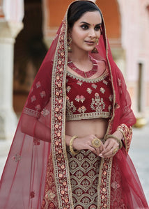 Maroon Red Velvet Lehenga Choli Having Heavy Embroidery & Hand work: Bridal Edition