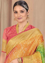 Load image into Gallery viewer, Green &amp; Yellow Zari Woven Raw Silk Saree